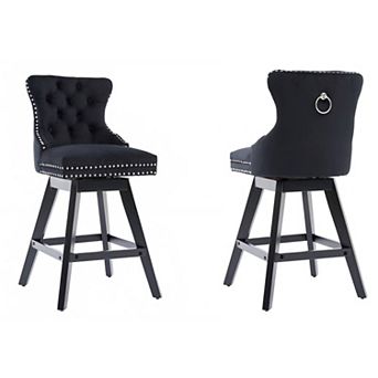 Trikiousd Velvet Upholstered Wingback Bar Stools Button Tufted Counter Height Bar Stool Chairs 2 pc