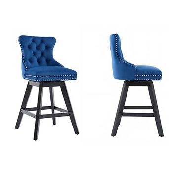 Trikiousd Velvet Upholstered Wingback Bar Stools Button Tufted Counter Height Bar Stool Chairs 2 pc