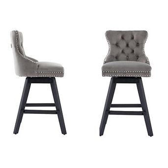 Trikiousd Velvet Upholstered Wingback Bar Stools Button Tufted Counter Height Bar Stool Chairs 2 pc