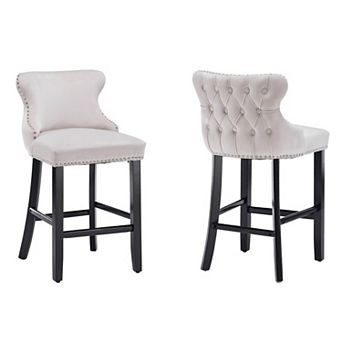 Trikiousd Modern Velvet Upholstered Bar Chair Wing Back Accent Chair Dining Chairs Set of 2