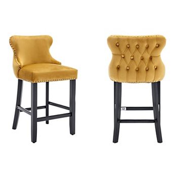 Trikiousd Modern Velvet Upholstered Bar Chair Wing Back Accent Chair Dining Chairs Set of 2