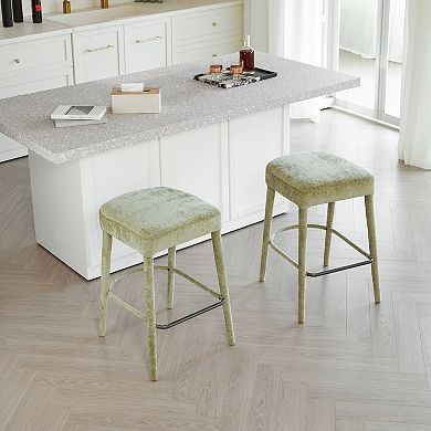 Trikiousd Fabric Thickened Upholstered Bar Stools 26.8-Inch Backless Kitchen Stools, Set of 2
