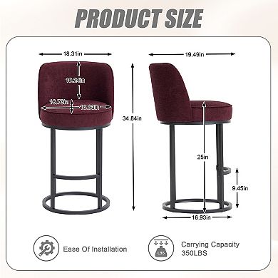 Trikiousd 25" H Counter Height Bar Stools Modern Linen Fabric Upholstered Barrel Barstools Set of 2