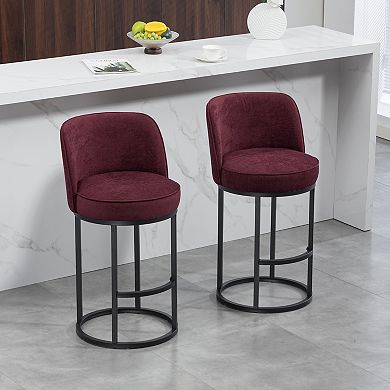 Trikiousd 25" H Counter Height Bar Stools Modern Linen Fabric Upholstered Barrel Barstools Set of 2