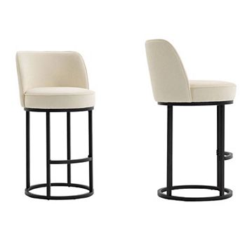 Trikiousd 25" H Counter Height Bar Stools Modern Linen Fabric Upholstered Barrel Barstools Set of 2