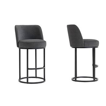 Trikiousd 25" H Counter Height Bar Stools Modern Linen Fabric Upholstered Barrel Barstools Set of 2
