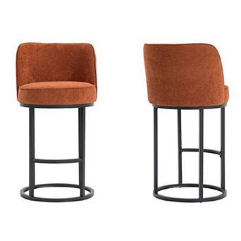 Trikiousd 25" H Counter Height Bar Stools Modern Linen Fabric Upholstered Barrel Barstools Set of 2