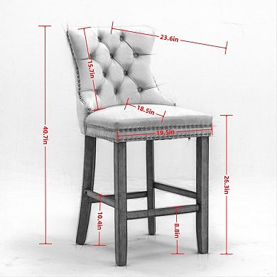 Trikiousd Velvet Button Tufted Counter Height Bar Stool Chairs Wingback Bar Stools Set of 2