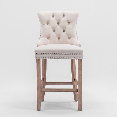 Trikiousd Velvet Button Tufted Counter Height Bar Stool Chairs Wingback Bar Stools Set of 2