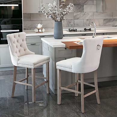 Trikiousd Velvet Button Tufted Counter Height Bar Stool Chairs Wingback Bar Stools Set of 2