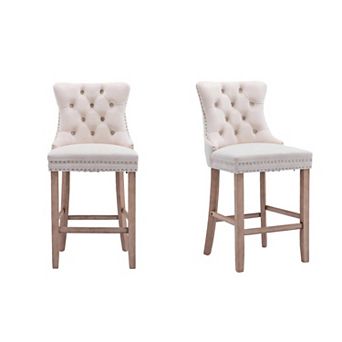 Trikiousd Velvet Button Tufted Counter Height Bar Stool Chairs Wingback Bar Stools Set of 2