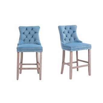 Trikiousd Velvet Button Tufted Counter Height Bar Stool Chairs Wingback Bar Stools Set of 2