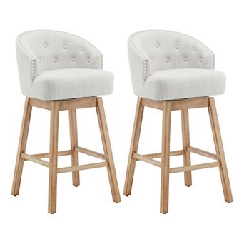 Trikiousd Swivel Bar Stools Fabric Upholstered Barrel Bar Chairs Set of 2 Solid Rubber Wood Frame