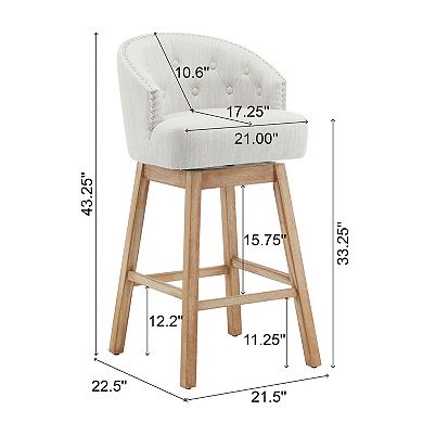 Trikiousd Swivel Bar Stools Fabric Upholstered Barrel Bar Chairs Set of 2 Solid Rubber Wood Frame