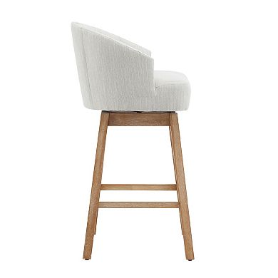 Trikiousd Swivel Bar Stools Fabric Upholstered Barrel Bar Chairs Set of 2 Solid Rubber Wood Frame