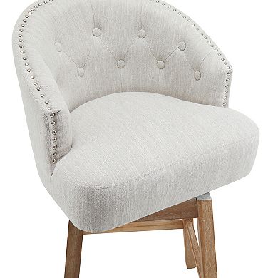 Trikiousd Swivel Bar Stools Fabric Upholstered Barrel Bar Chairs Set of 2 Solid Rubber Wood Frame