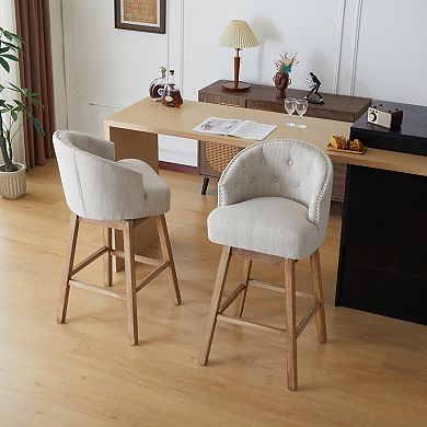 Trikiousd Swivel Bar Stools Fabric Upholstered Barrel Bar Chairs Set of 2 Solid Rubber Wood Frame