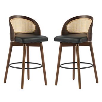 Trikiousd Swivel Bar Stools Set of 2 Modern Leather Upholstered Barstools with Rattan Back