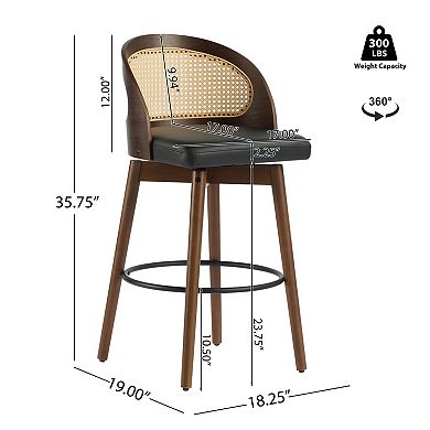 Trikiousd Swivel Bar Stools Set of 2 Modern Leather Upholstered Barstools with Rattan Back