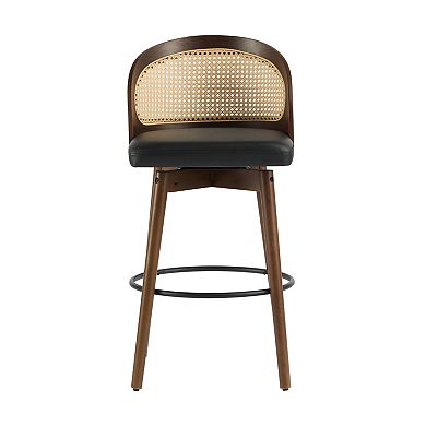 Trikiousd Swivel Bar Stools Set of 2 Modern Leather Upholstered Barstools with Rattan Back
