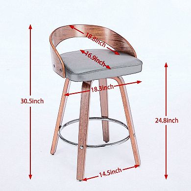 Trikiousd 26" Swivel Bar Stools Set of 2, Low Back PU Leather Bar Chairs with Soft Cushion Seat