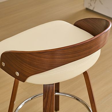 Trikiousd 26" Swivel Bar Stools Set of 2, Low Back PU Leather Bar Chairs with Soft Cushion Seat