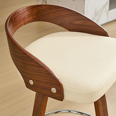Trikiousd 26" Swivel Bar Stools Set of 2, Low Back PU Leather Bar Chairs with Soft Cushion Seat