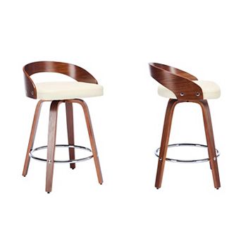 Trikiousd 26" Swivel Bar Stools Set of 2, Low Back PU Leather Bar Chairs with Soft Cushion Seat