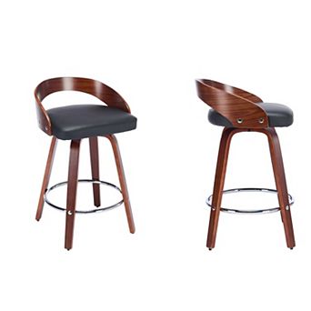 Trikiousd 26" Swivel Bar Stools Set of 2, Low Back PU Leather Bar Chairs with Soft Cushion Seat