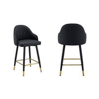 Trikiousd PU Leather Bar Stools Set of 2, Modern Upholstered Bar Chairs with Footrest