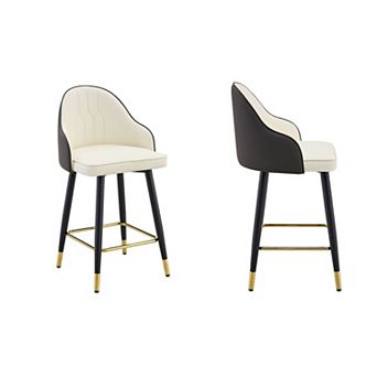 Trikiousd PU Leather Bar Stools Set of 2, Modern Upholstered Bar Chairs with Footrest