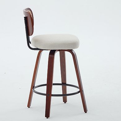 Trikiousd Swivel Bar Stools Set of 2, Upholstered Counter Height Bar Stools with Rattan Back