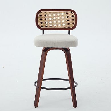 Trikiousd Swivel Bar Stools Set of 2, Upholstered Counter Height Bar Stools with Rattan Back
