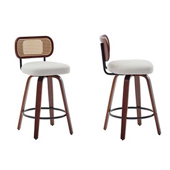 Trikiousd Swivel Bar Stools Set of 2, Upholstered Counter Height Bar Stools with Rattan Back