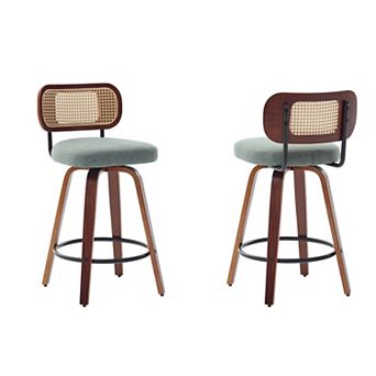 Trikiousd Swivel Bar Stools Set of 2, Upholstered Counter Height Bar Stools with Rattan Back