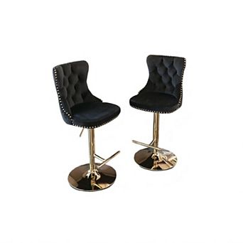 Trikiousd Velvet Bar Stools Set of 2, Swivel Counter Height Bar Stools Adjusatble Seat Height