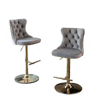 Trikiousd Velvet Bar Stools Set of 2, Swivel Counter Height Bar Stools Adjusatble Seat Height