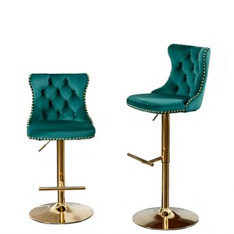 Trikiousd Velvet Bar Stools Set of 2, Swivel Counter Height Bar Stools Adjusatble Seat Height