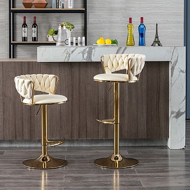 Trikiousd Swivel Bar Stools Set of 2, Height Adjustable Fabric Woven Kitchen Island Stools