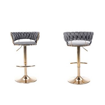 Trikiousd Swivel Bar Stools Set of 2, Height Adjustable Fabric Woven Kitchen Island Stools