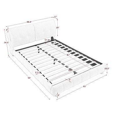 Trikiousd Boucle Upholstered Bed Frame Low Profile Platform Bed with Soft Cloud Headboard