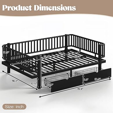 Trikiousd Metal Montessori Bed Daybed Low Platform Bed Frame with 2 Storage Drawers