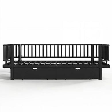 Trikiousd Metal Montessori Bed Daybed Low Platform Bed Frame with 2 Storage Drawers