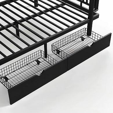 Trikiousd Metal Montessori Bed Daybed Low Platform Bed Frame with 2 Storage Drawers