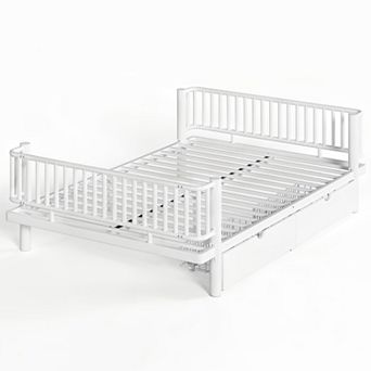 Trikiousd Metal Montessori Bed Daybed Low Platform Bed Frame with 2 Storage Drawers