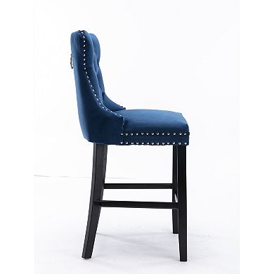 Trikiousd Velvet Bar Stools Button Tufted Upholstered Bar Chairs Set of 2, Solid Wood Legs