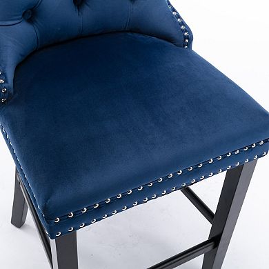 Trikiousd Velvet Bar Stools Button Tufted Upholstered Bar Chairs Set of 2, Solid Wood Legs