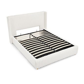 Trikiousd Lift Up Storage Rabbit Fur Fabric Platform Bed Upholstered Hydraulic Wingback Storage Bed
