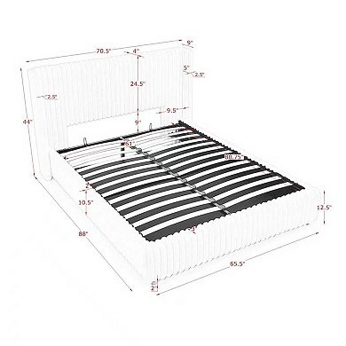 Trikiousd Lift Up Storage Rabbit Fur Fabric Platform Bed Upholstered Hydraulic Wingback Storage Bed