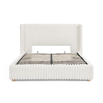 Trikiousd Lift Up Storage Rabbit Fur Fabric Platform Bed Upholstered Hydraulic Wingback Storage Bed